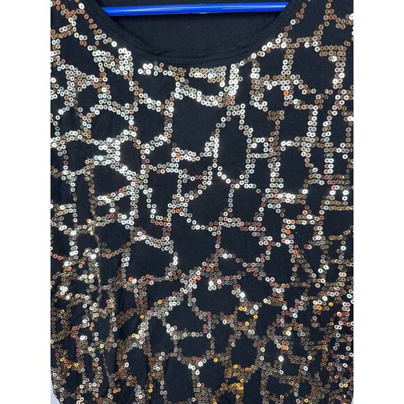 Michael Kors Petite Small Black Shirt with Gold Sequins 100% Rayon - Picture 2 of 8